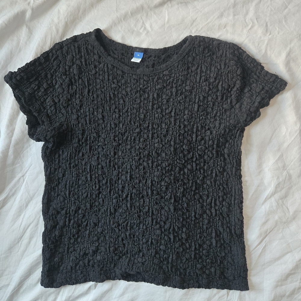 Old Navy Ruched Lace Textured Stretch Tshirt Size Xl edgy whimsigoth classic